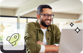 guy on laptop with rocket icon