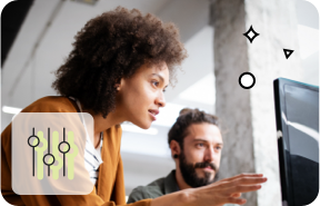 people on desktop with slider icons