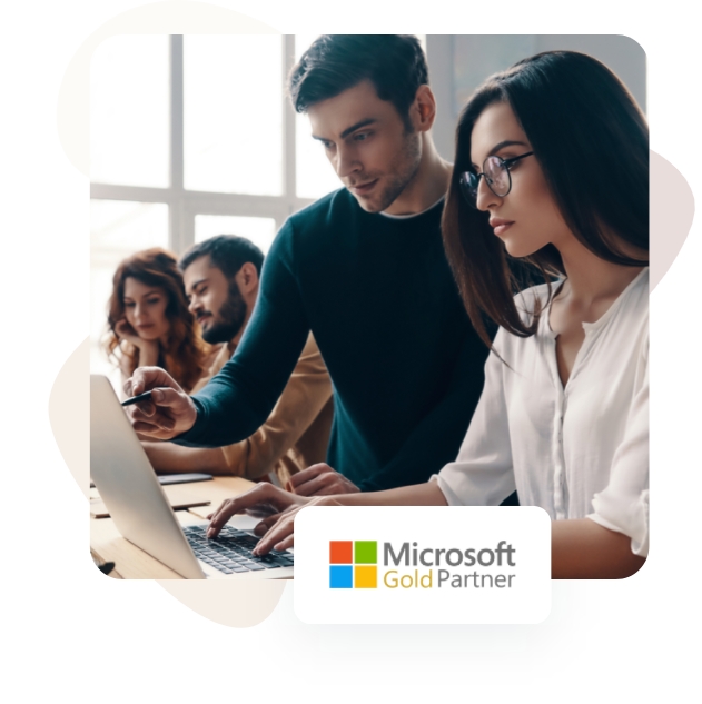 Busy workplace with a Microsoft Gold Partner badge